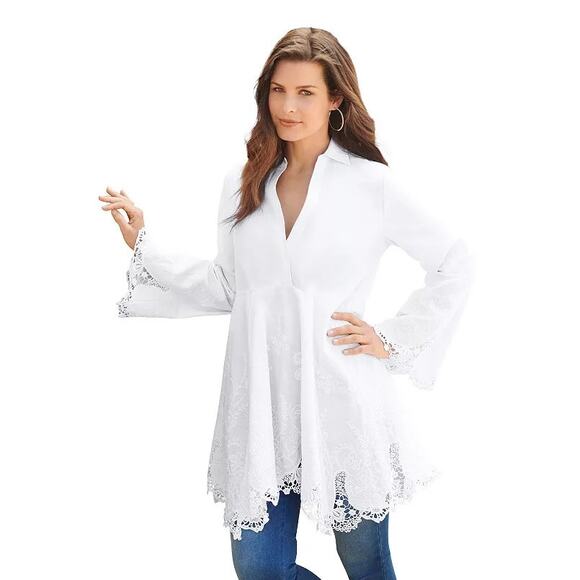 Roaman's Tops - Roaman's Women's Plus Size Poplin Embroidered Swing Tunic Sz 18W